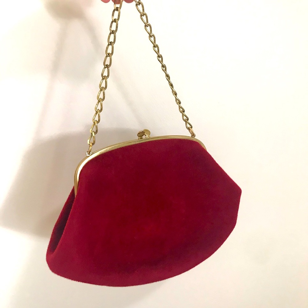 Ruby red vintage velvet clutch